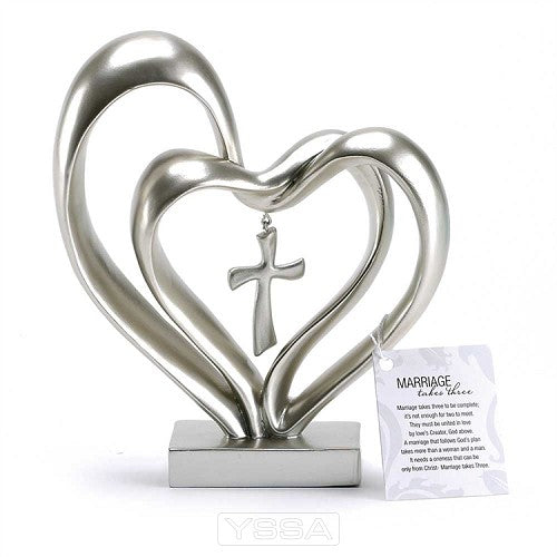 Double heart with cross - Silver color